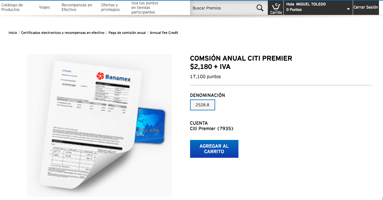 Citi Premier Thank you Points Canjear Comision Anual Banamex